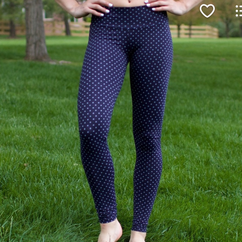 Navy and white polkadot yoga leggings